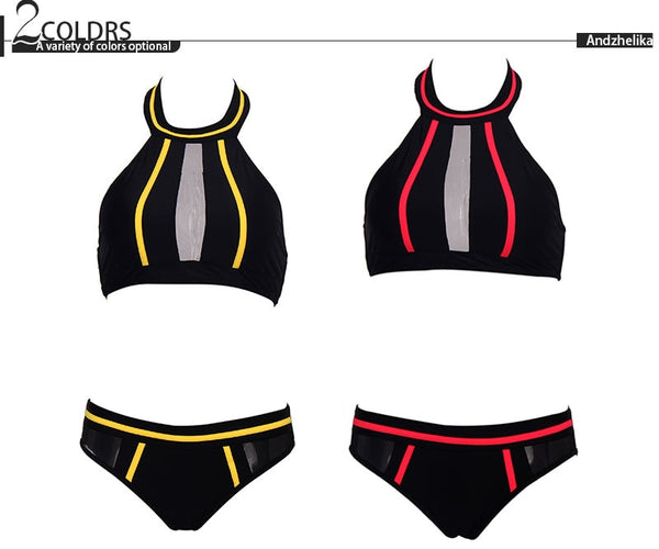 Andzhelika New Sexy Strapless Girls Bikini Set  Mesh Pacthwork Backless Swimsuit Brazilian Summer Beach Bathing Suit Monokini