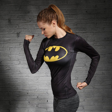 Women T-shirt Bodys Armour Marvel costume superman/batman T Shirt Long Sleeve Girl Fitness Tights Compression tshirts Note* Please allow 2-3 weeks for Delivery - kdb solution