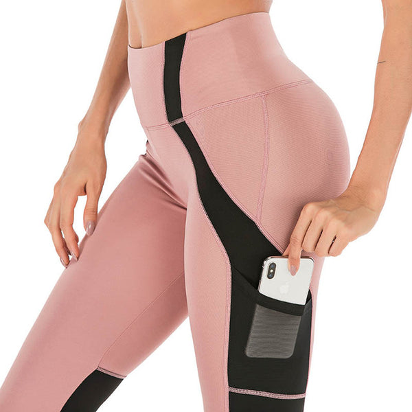 High Waist Pink or Grey Leggings With pocket Mesh Patchwork Slim - kdb solution