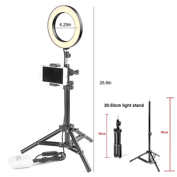 Dimmable LED Selfie Ring Light USB ring lamp Photography Light with Phone Holder 2M tripod stand for Makeup Youtube - kdb solution