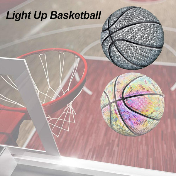 Basketball Ball Battery-Free Rainbow Reflective PU Glow in the Dark Basketball Fluorescent Bright Weight Size 7
