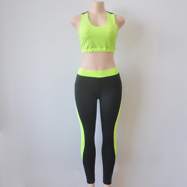 2 Pieces Set Sport Bra+leggings Workout Crop Top Skinny Athletic Vest Elastic Tracksuit For Women Tank Tops+Pants Gym Wear - kdb solution