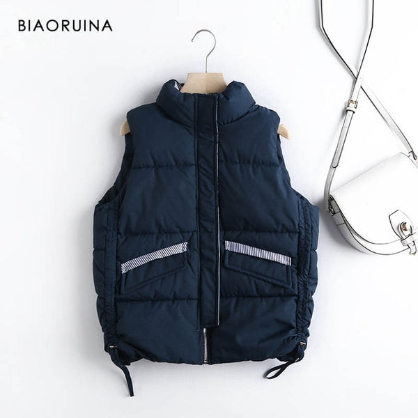 BIAORUINA Women's Korean Style Solid Sleeveless Winter Keep Warm Winter Vest Coat Single Women Breasted Loose Thick Fashion Vest