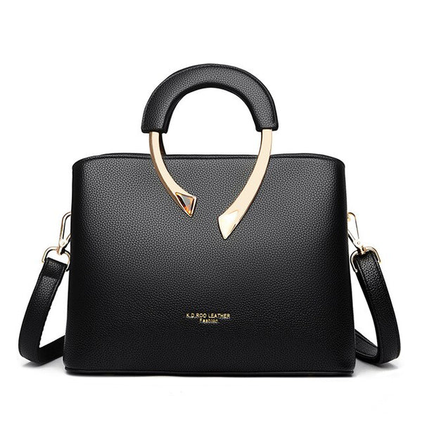 Designer Metal Handle Women Leather Handbags