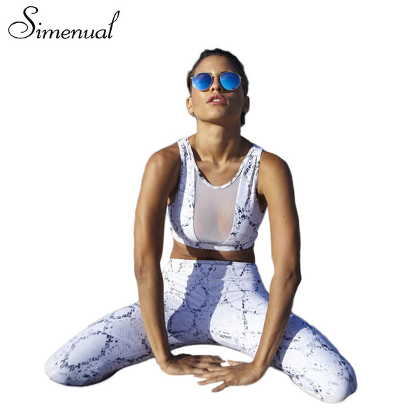 Simenual 2PCS tracksuit for women mesh splice summer print fitness bra leggings - kdb solution