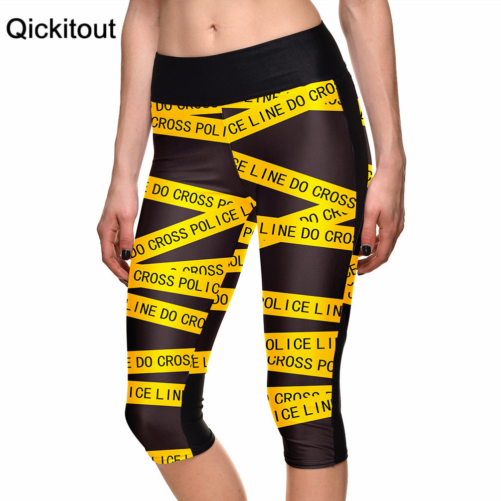 Women's Yellow warning strip digital print high waist legging with phone Side pocket - kdb solution