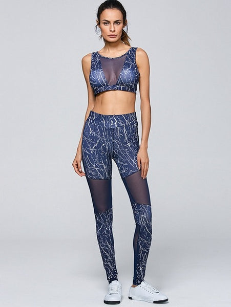 Sportswear tracksuit high waist leggings and bras 2pcs fitness mesh splice women's tracksuits - kdb solution