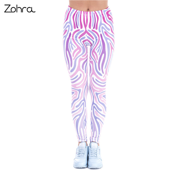 Zohra New Spring Women Zebra Pink Printing High Waist Leggings - kdb solution