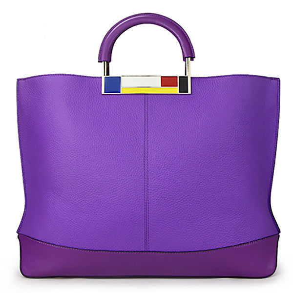 Large Genuine Leather  European Style Purple Tote Bag - kdb solution