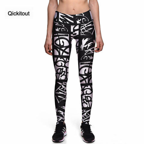 Qickitout Leggings Fashion Legging Black white graffiti 3D Print S-4XL - kdb solution
