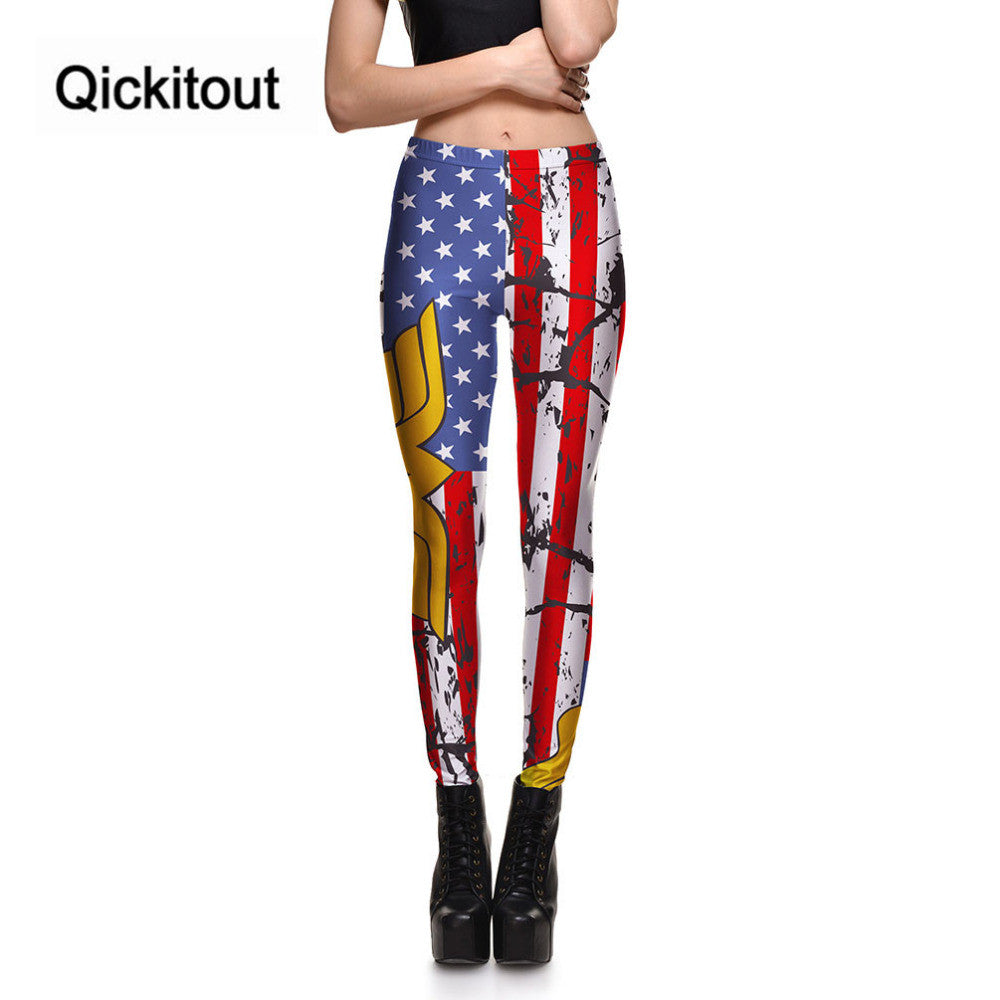 Qickitout Wonder Women's Dirty American flag Leggings Digital Print Pants S-4XL - kdb solution