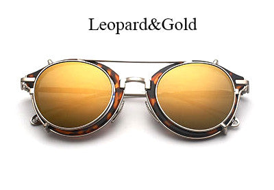 TSHING New Steampunk Round Sunglasses Men Women Fashion Brand UV400 Alloy Frame Steam punk Mirror Clip - kdb solution