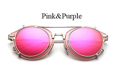 TSHING New Steampunk Round Sunglasses Men Women Fashion Brand UV400 Alloy Frame Steam punk Mirror Clip - kdb solution