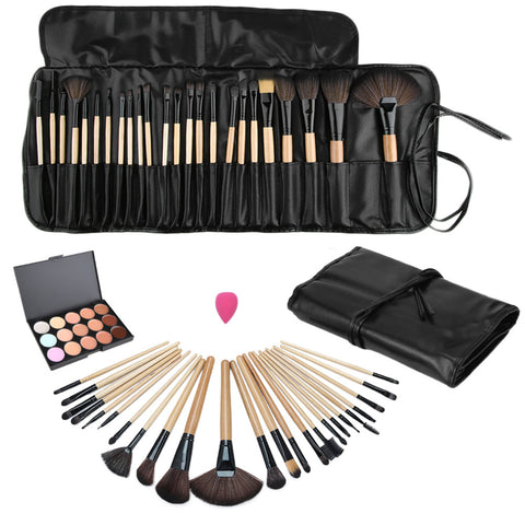 1Set MakeUp Brushes 15 Color Beauty Makeup Concealer Platte + 24pcs Pro Makeup Cosmetic Brushes + Sponge Puff Set Drop Shipping - kdb solution
