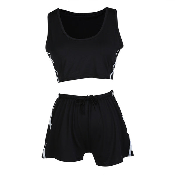Women Yoga Sets Sleeveless Tops + Shorts Round Collar Fitness Workout Clothing - kdb solution