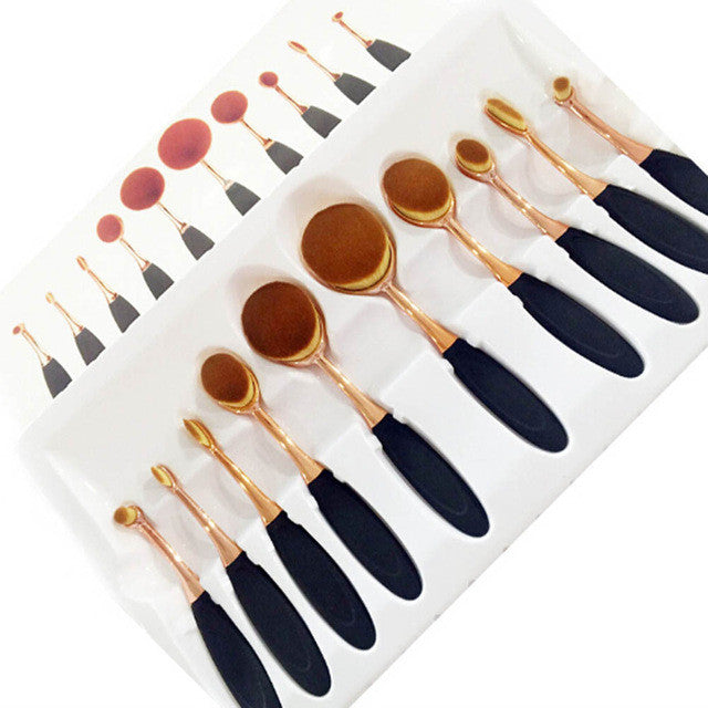 10 Piece Rose Gold Oval Makeup Brush Set Cosmetic Foundation Cream Powder Synthetic Brushes Tools Foundation Oval Brush MU0508 - kdb solution