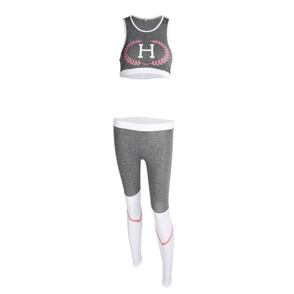 Vertvie 2pcs Sport Yoga Sets Women Printed Running Sportswear Breathable Quick Dry Crop Top+ Elastic Waist Pants - kdb solution