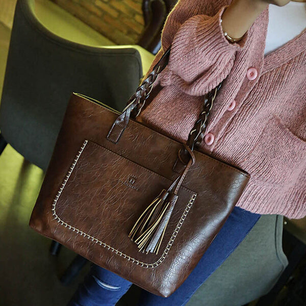 Women's Leather Tassels Handbag Shoulder Messenger Bag Ladies Satchel Tote Bags - kdb solution