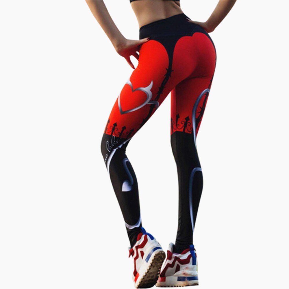 Heart Print Red and Black Leggings Sizes XS-XL - kdb solution