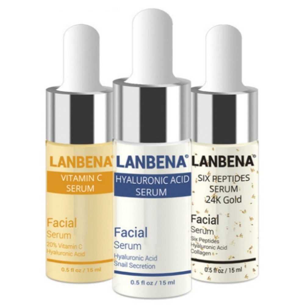 LANBENA 3PCS Facial Serum Set Hyaluronic Acid + Vitamin E + 24K Gold Serum Anti Aging Wrinkle Moisturizing Whitening Skin care - kdb solution
