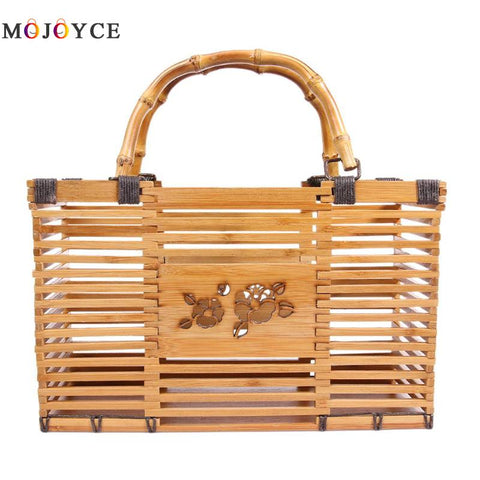Fashion Hollow Handmade Woven Bamboo Square Handbags High Quality Summer Beach - kdb solution