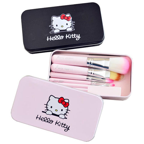 Newest Black/Pink Hello Kitty 7Pcs Makeup Brush Set Mini Professional Facial Cosmetics Make Up Brushes Set With Metal Box NOTE* Please allow 2-3 weeks for Delivery - kdb solution