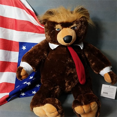 Tronzo 1Pcs 60cm Donald Trump Plush Bear Toy New Cool USA President Trumpy Bear With Flag Cloak Collection Gift - kdb solution
