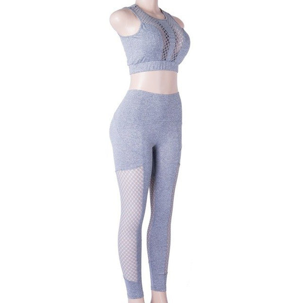 Women's 2 Piece Set Workout Grey Outfit Sweatsuit Crop Top and Long Pants - kdb solution