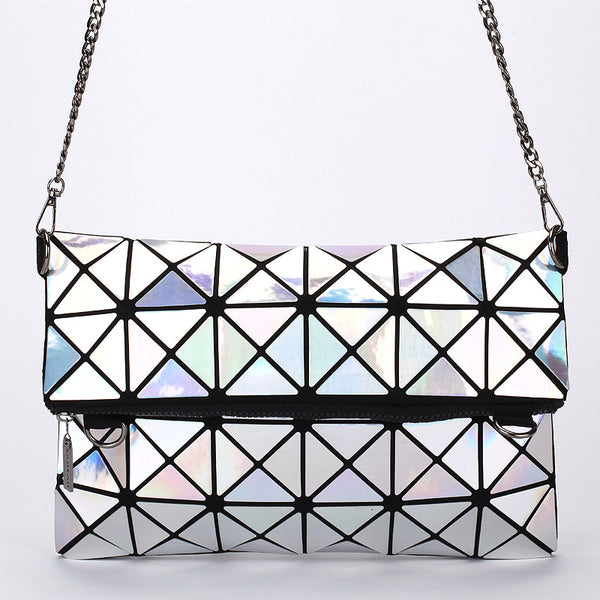 High quality personalized fashion geometric mosaic laser folding chain shoulder bag envelope clutch bag - kdb solution