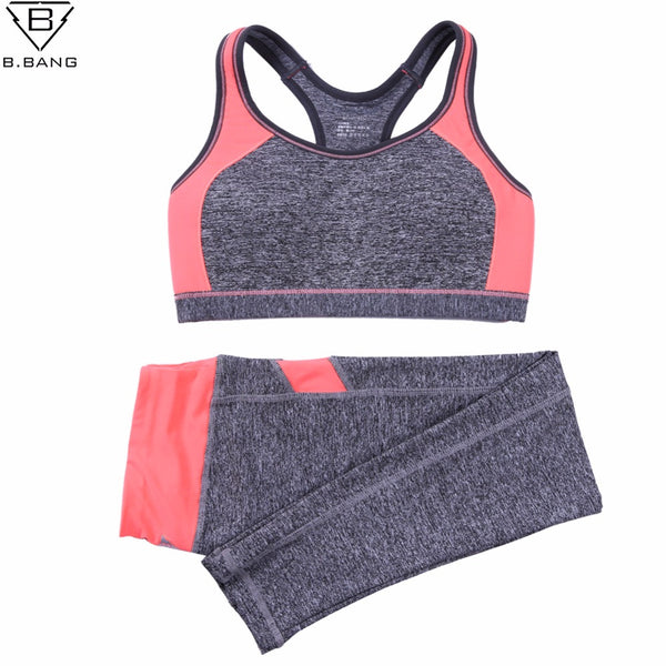 B.BANG Women Sport Yoga Sets for Running Gym Sportwear Sports Top Gym Push Up Bras Elastic Capris Fitness Tights Suits for Woman - kdb solution